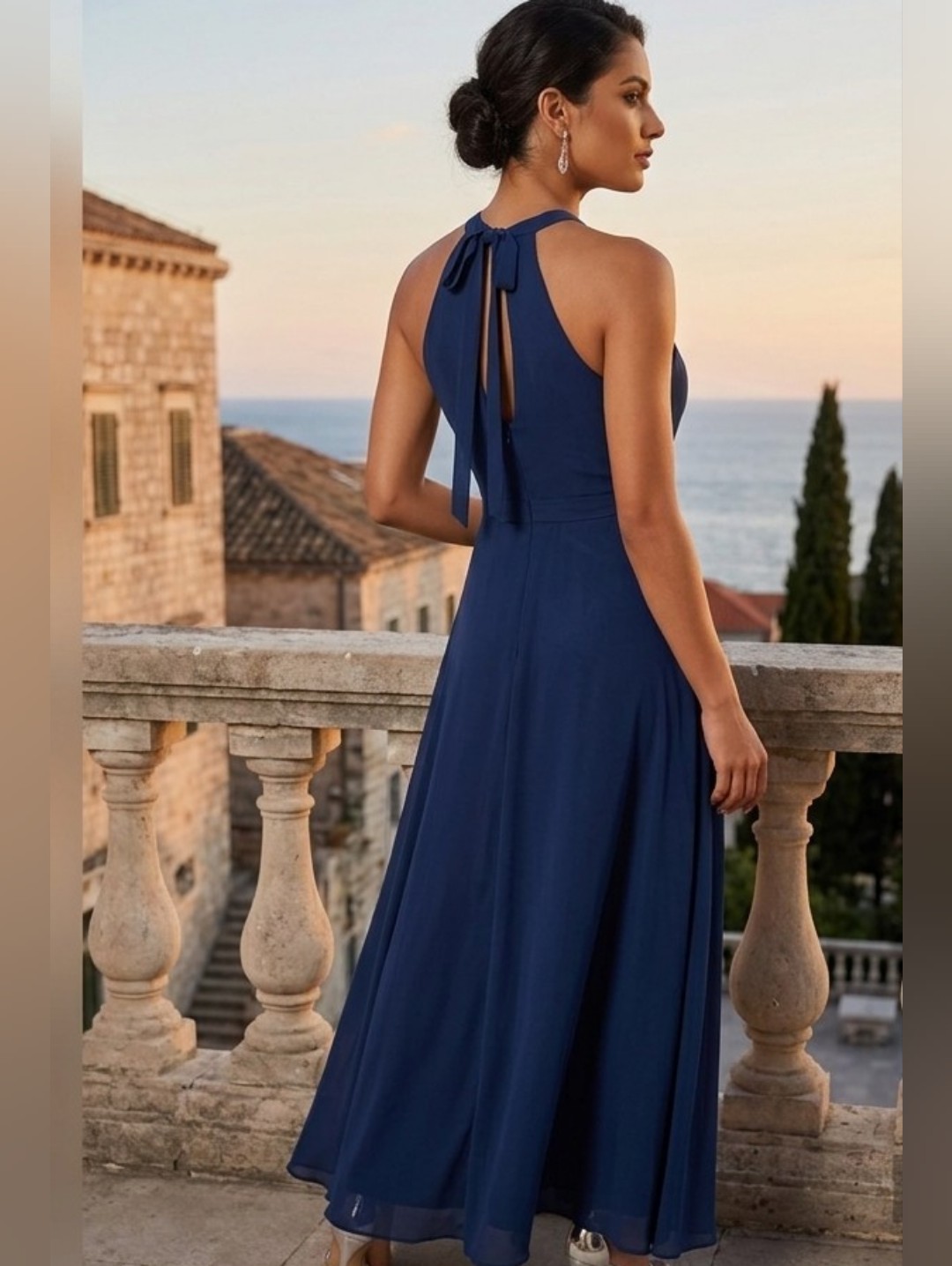 Jj's House Navy Blue Halter Maxi Dress Size 10 Formal Chiffon Wedding Guest